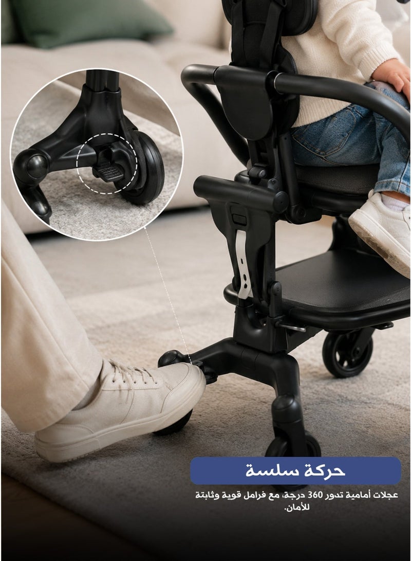 Portable Lightweight Travel Stroller with 360° Rotating Wheels, Black - Image 4