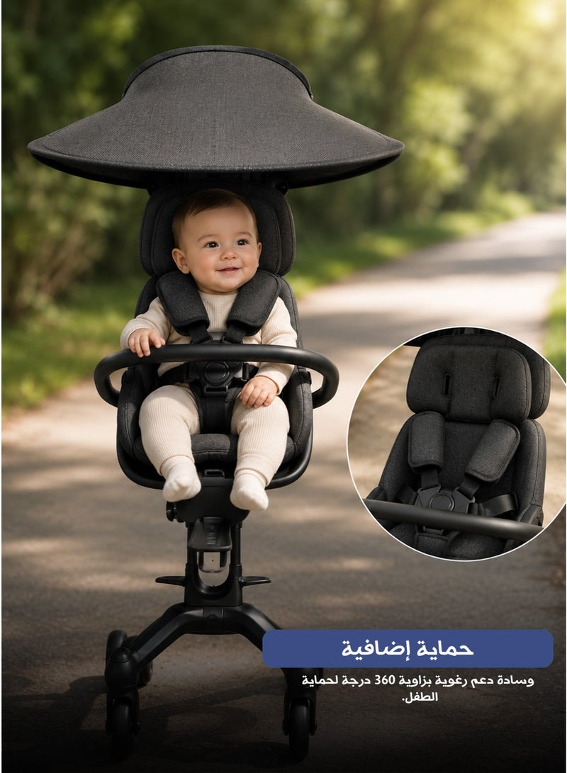 Portable Lightweight Travel Stroller with 360° Rotating Wheels, Black - Image 1