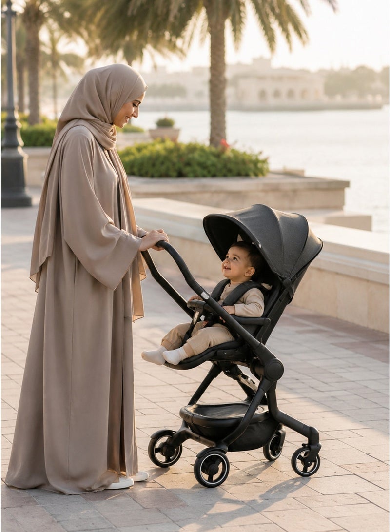 Portable Lightweight Travel Stroller with 360° Rotating Wheels, Black - Image 2