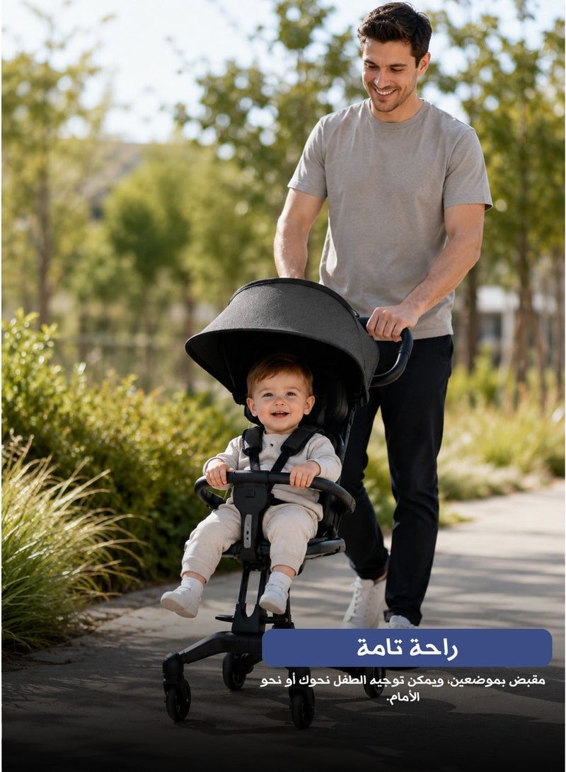 Portable Lightweight Travel Stroller with 360° Rotating Wheels, Black - Image 3