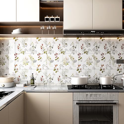 LVSHI 20pcs Marble Peel and Stick Waterproof PVC Shower Wall Panels Bathroom Backsplash Tile Stick on Wall for Bedoom, Kitchen 11.8"x11.8" (Floral-Patterned,19.4 Sq.Ft.) - Image 2
