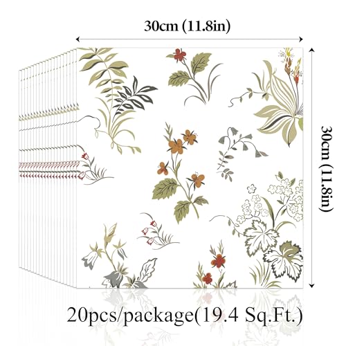LVSHI 20pcs Marble Peel and Stick Waterproof PVC Shower Wall Panels Bathroom Backsplash Tile Stick on Wall for Bedoom, Kitchen 11.8"x11.8" (Floral-Patterned,19.4 Sq.Ft.) - Image 3