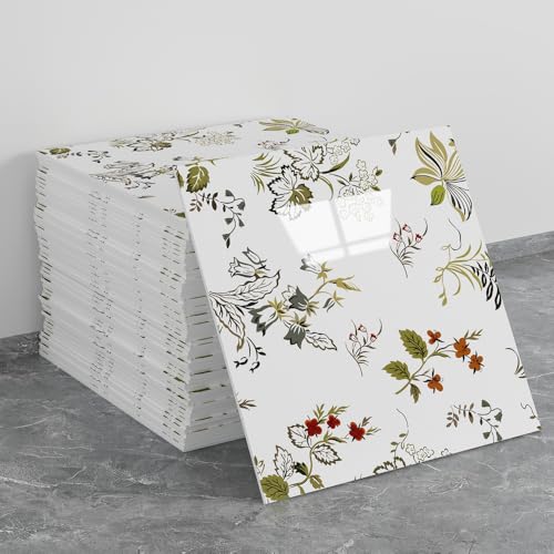 LVSHI 20pcs Marble Peel and Stick Waterproof PVC Shower Wall Panels Bathroom Backsplash Tile Stick on Wall for Bedoom, Kitchen 11.8"x11.8" (Floral-Patterned,19.4 Sq.Ft.) - Image 1