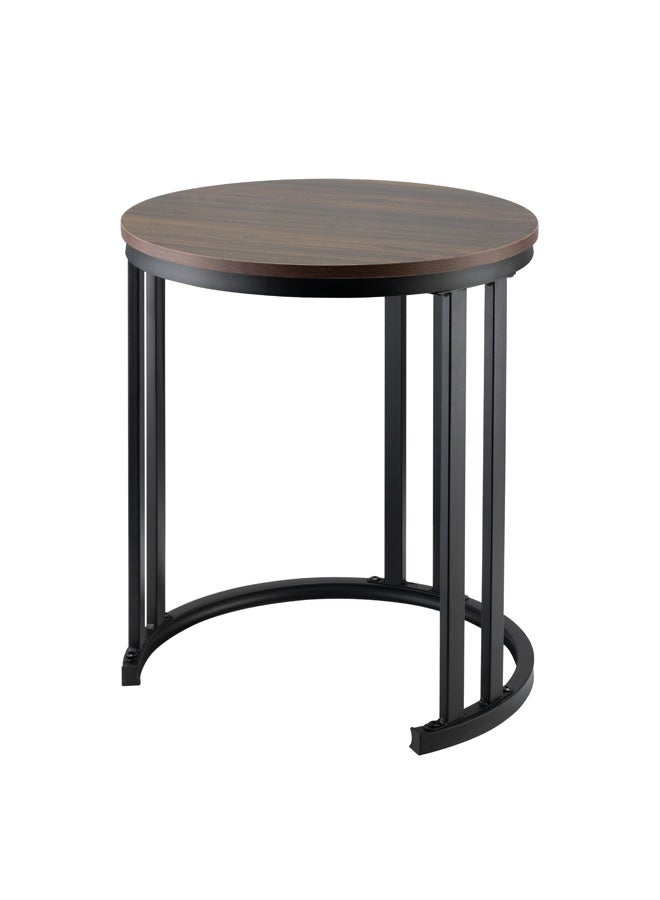 لوازم طقم طاولات 3 قطع - بني غامق - طاولات قهوة دائرية متداخلة بسطح خشبي - طاولات جانبية موفرة للمساحة - طاولة بتصميم صناعي لغرفة المعيشة أو النوم أو البلكون أو المساحات الصغيرة - Image 5