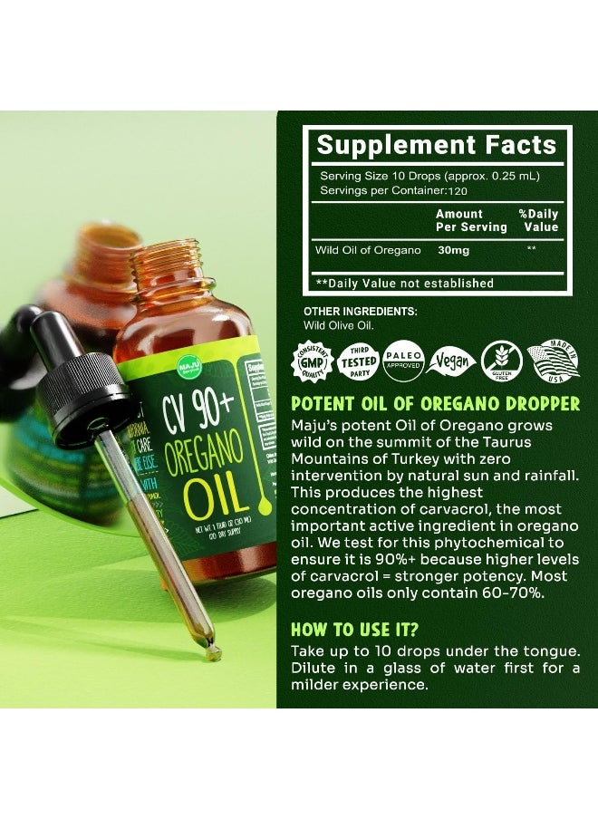Maju Superfoods Maju Superfoods Oregano Oil Drops, Potent 90%+ Carvacrol (1 fl oz) Wild Mediterranean Essential Oil of Oregano Liquid, Oregano Accept, Immune and Seasonal Support, Compare to Organic  - Image 5