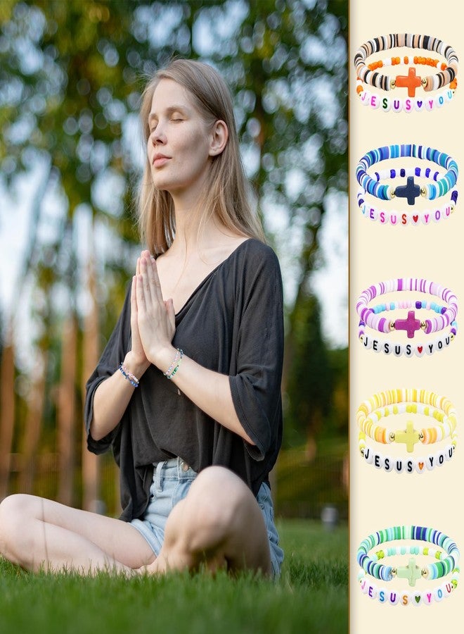 yesaior 60 Pcs Jesus You Christian Bracelets Bulk Easter WWJD Colorful Friendship Bracelet for Women Religious Cross Beaded Wristband for Christmas Church Reminder Jewelry Gift (Jesus love you) - Image 4