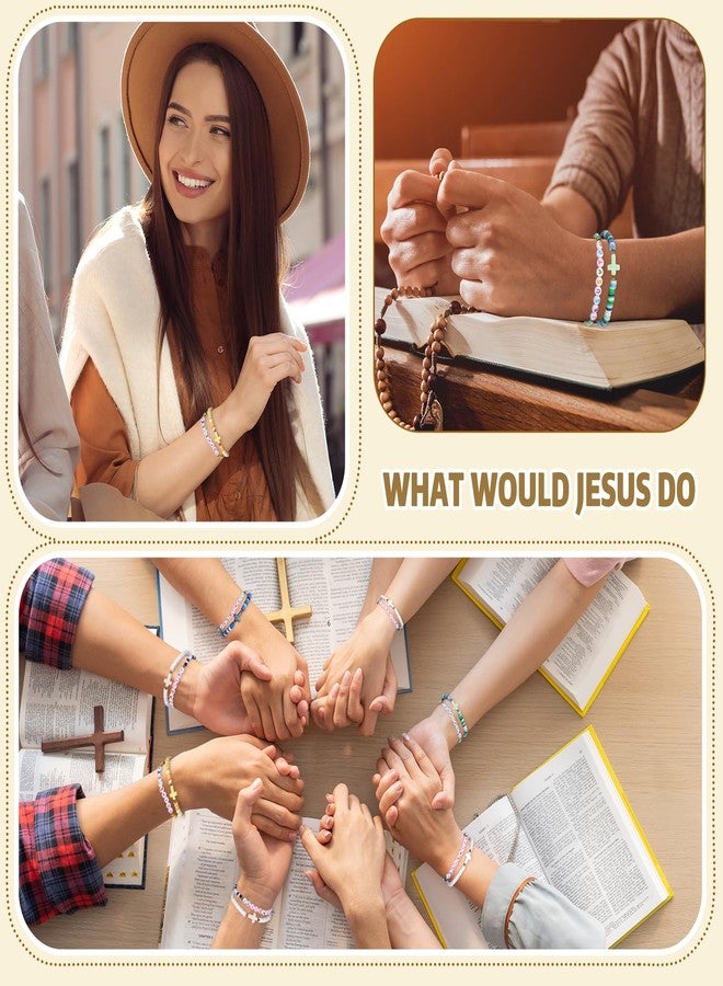 yesaior 60 Pcs Jesus You Christian Bracelets Bulk Easter WWJD Colorful Friendship Bracelet for Women Religious Cross Beaded Wristband for Christmas Church Reminder Jewelry Gift (Jesus love you) - Image 3