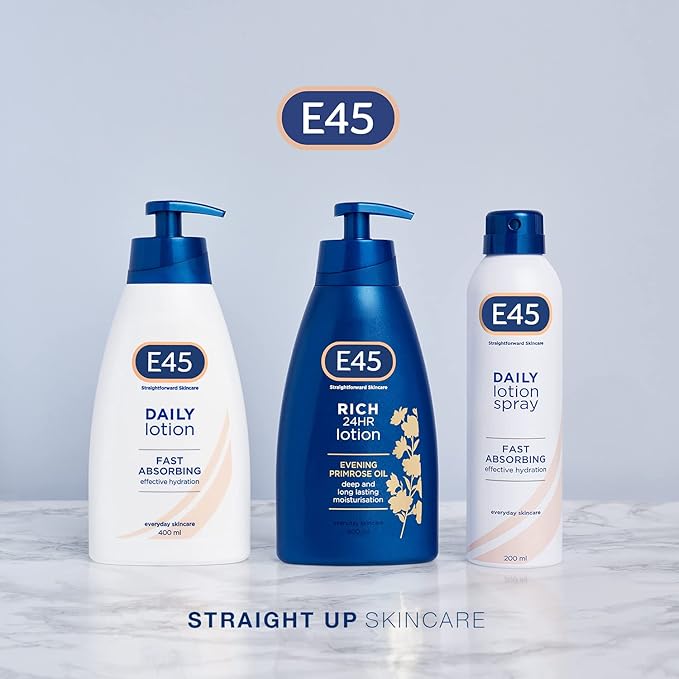 E45 Rich Skin Lotion 400 ml E45 Moisturising Lotion with Evening Primrose Oil Lightweight Body Lotion for Dry and Sensitive Skin LongLasting Moisturisation for Soft and Supple Skin Pack of 2