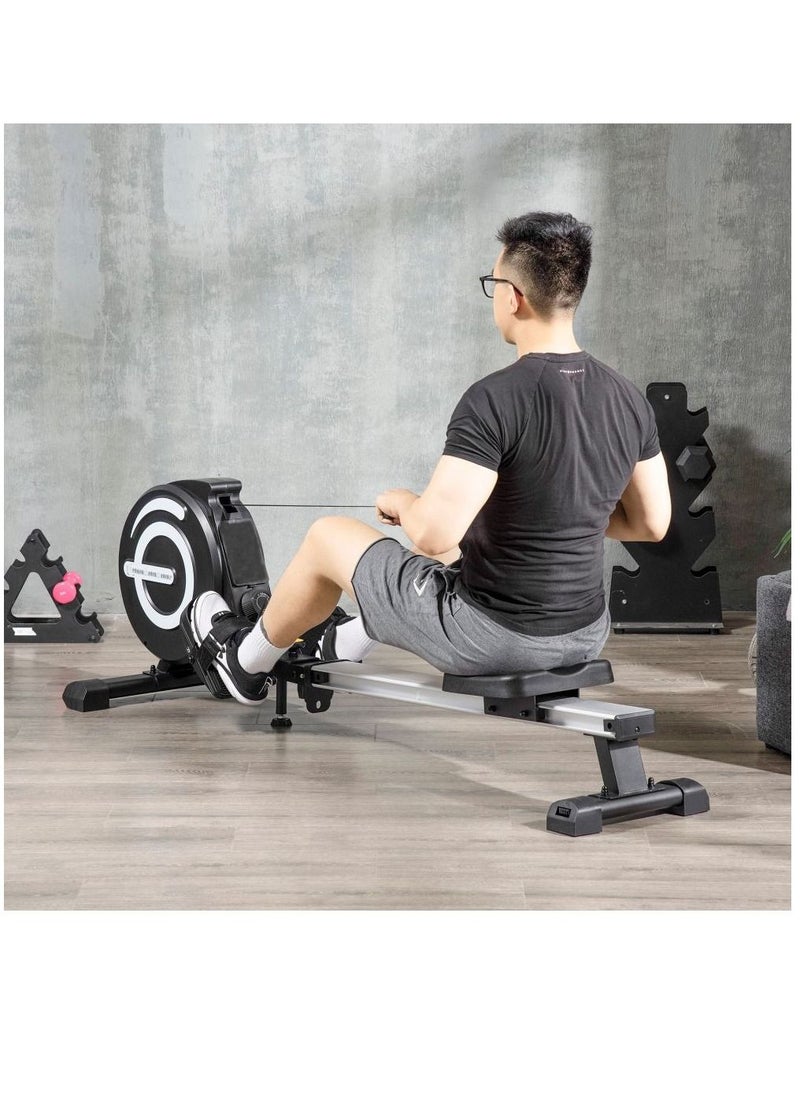ALCOACH - Folding Rowing Machine 8 Levels Magnetic Resistance Rowing Machine with LCD Display | iPad holder and transport wheels for home gym and indoor cardio training - Image 1