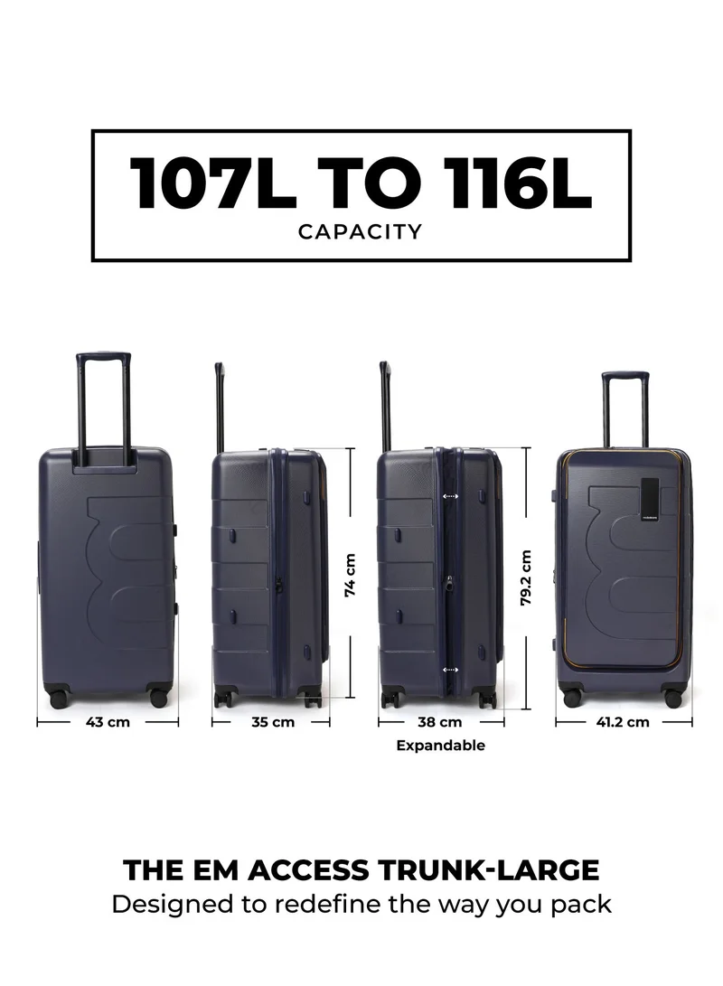 Mokobara MOKOBARA The Em Access Trunk Luggage Polycarbonate Large 8 Spinner Wheel Trolly Hardsided Suitcase With Built In Tsa Lock Travel Suitcase (Blue)