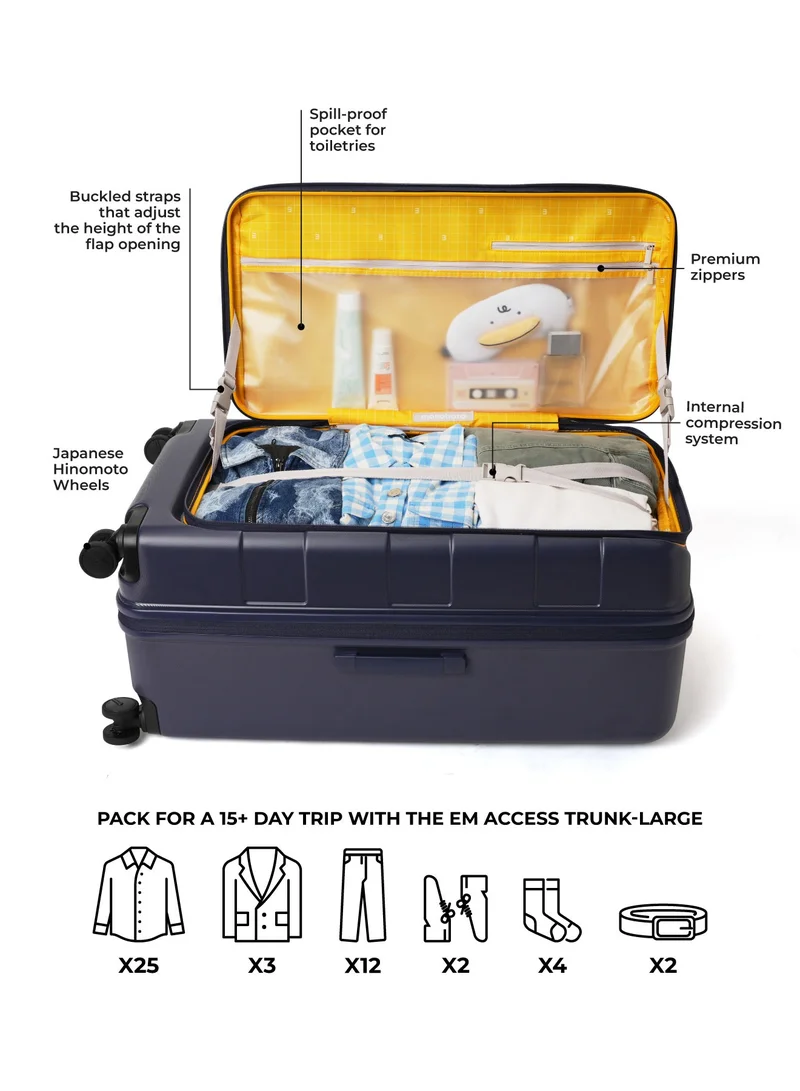 Mokobara MOKOBARA The Em Access Trunk Luggage Polycarbonate Large 8 Spinner Wheel Trolly Hardsided Suitcase With Built In Tsa Lock Travel Suitcase (Blue)