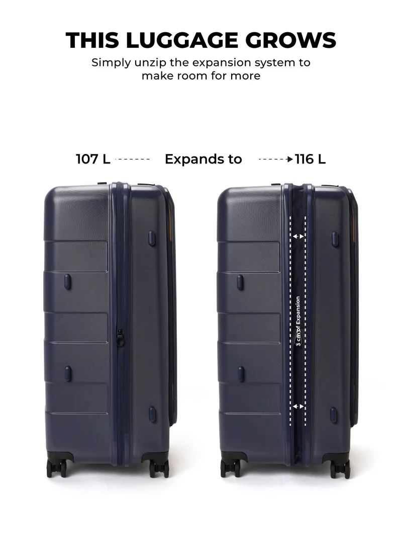 Mokobara MOKOBARA The Em Access Trunk Luggage Polycarbonate Large 8 Spinner Wheel Trolly Hardsided Suitcase With Built In Tsa Lock Travel Suitcase (Blue)