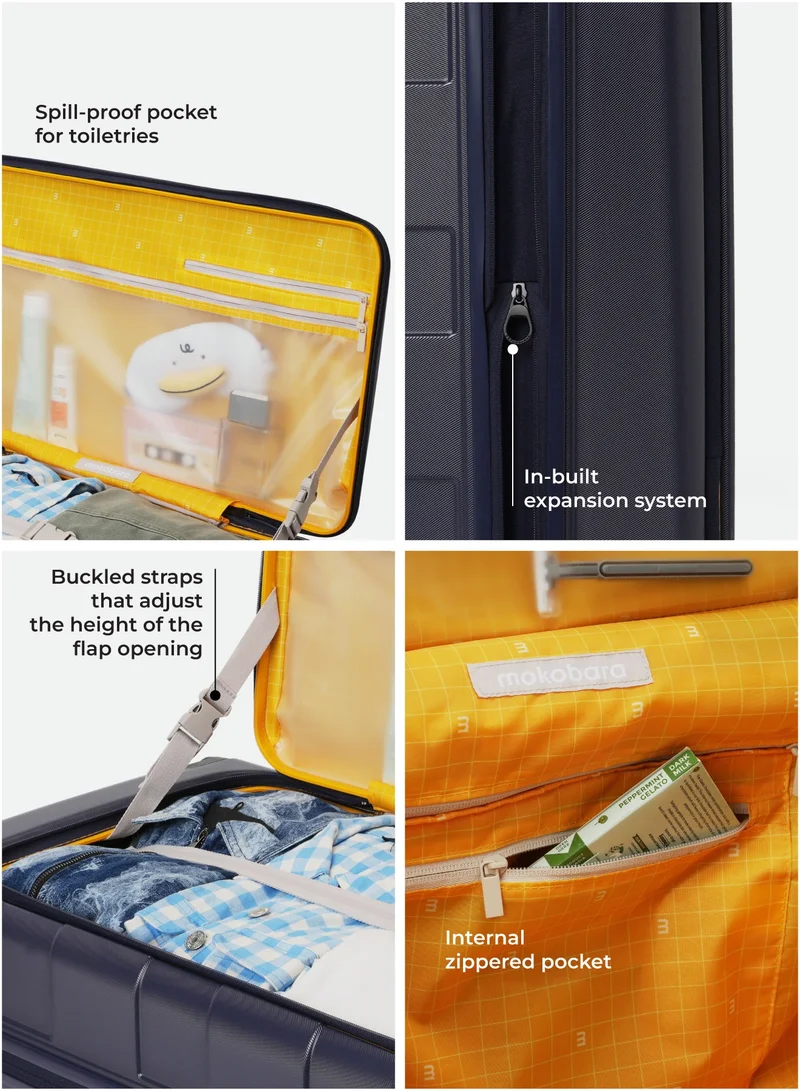Mokobara MOKOBARA The Em Access Trunk Luggage Polycarbonate Large 8 Spinner Wheel Trolly Hardsided Suitcase With Built In Tsa Lock Travel Suitcase (Blue)