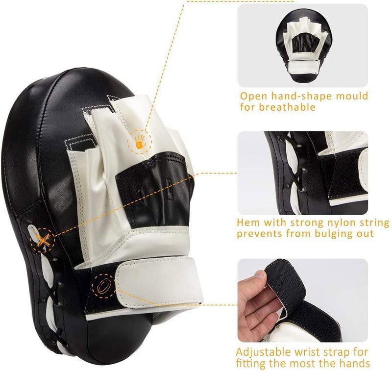 Valleycomfy Boxing Curved Focus Punching Mitts- Leatherette Training Hand Pads,Ideal for Karate, Muay Thai Kick, Sparring, Dojo, Martial Arts - Image 2