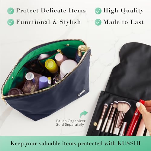KUSSHI Washable Travel Makeup & Cosmetic Bag - Brush Organizer Sold Separately (Signature, Navy/Mint) - Image 4