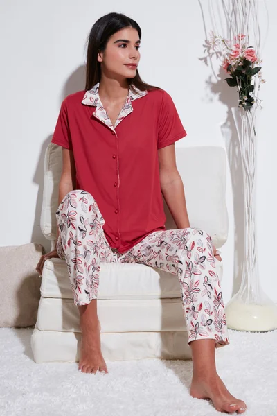 Lela Regular Fit Shirt Collar Short Sleeve Pajama Set Women's Pajama Set 65730101