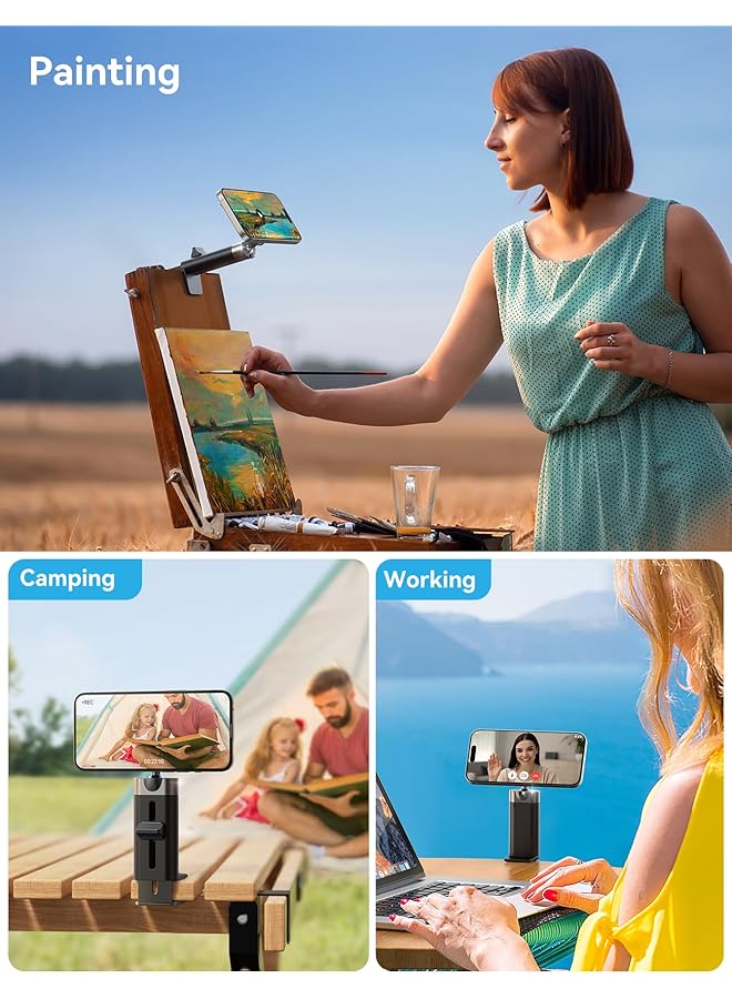 كاست ويف حامل هاتف على متن الطائرة، أساسيات السفر، كرة معدنية دوارة 360 درجة وتيتانيوم لملحقات السفر على متن الطائرة من ماج سيف، حامل هاتف عالمي للسفر، ضروري للسفر لهاتف آيفون 15 برو ماكس - Image 3