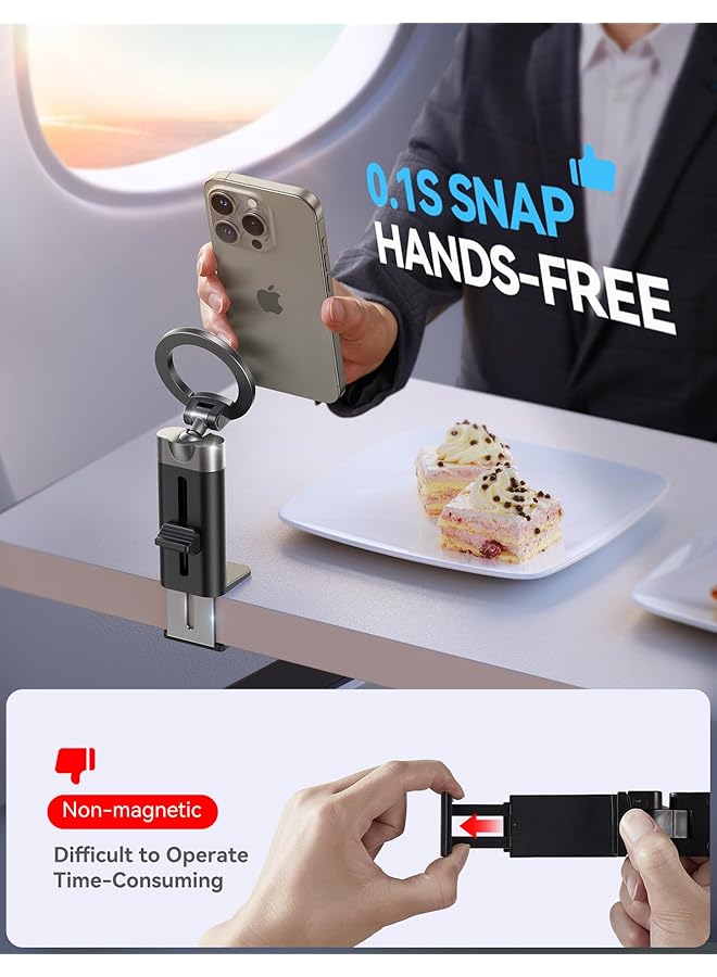 كاست ويف حامل هاتف على متن الطائرة، أساسيات السفر، كرة معدنية دوارة 360 درجة وتيتانيوم لملحقات السفر على متن الطائرة من ماج سيف، حامل هاتف عالمي للسفر، ضروري للسفر لهاتف آيفون 15 برو ماكس - Image 5