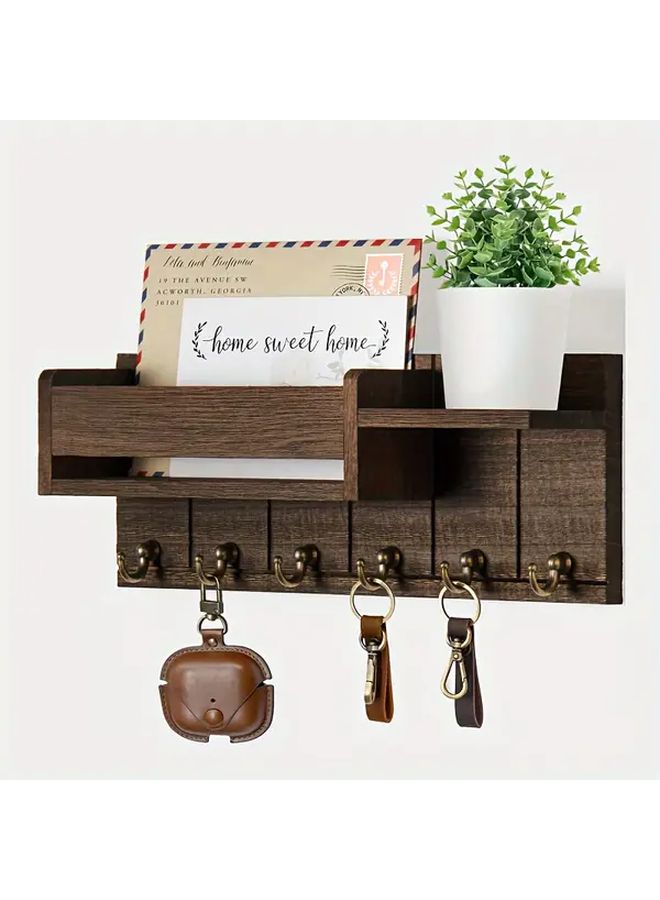 Brown Farmhouse Key Holder With Mail Organizer And Tray Wall Mounted Entryway Organizer - Image 3