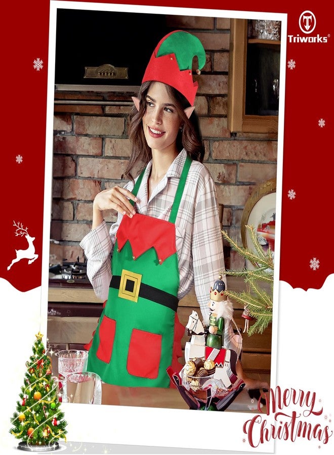 TRIWORKS Christmas Aprons, Christmas Santa Claus Apron with 2 Pockets, Kitchen Cooking Aprons, One Size Fits Most - Image 4