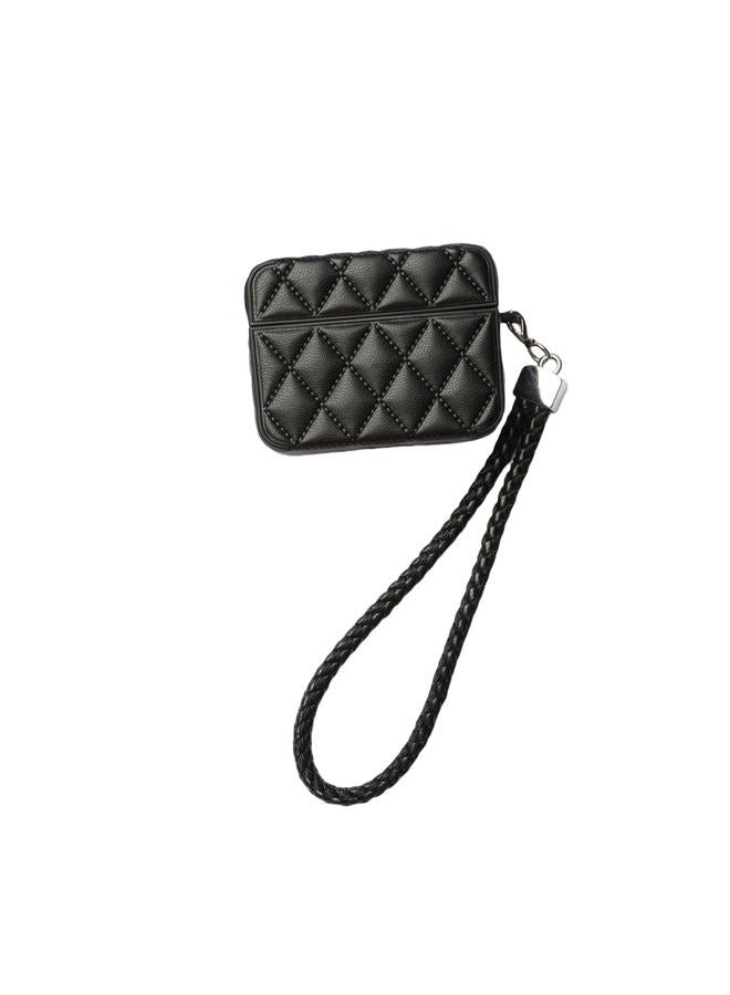 ELVRLA Earphone Case for AirPods 4, Elegant Classical Diamond PU Leather Surface Earphone Case Soft Silicone Case, AirPods 4 Cover Protective Case Skin Protector for Earbuds +Lanyard-Black - Image 1