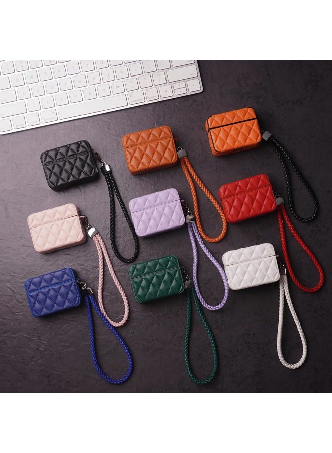 ELVRLA Earphone Case for AirPods 4, Elegant Classical Diamond PU Leather Surface Earphone Case Soft Silicone Case, AirPods 4 Cover Protective Case Skin Protector for Earbuds +Lanyard-Black - Image 2