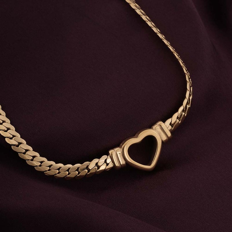 PALMONAS 18k Gold Tone Plated Cuban Chain Hollow Heart Necklace
 for Women - Image 2