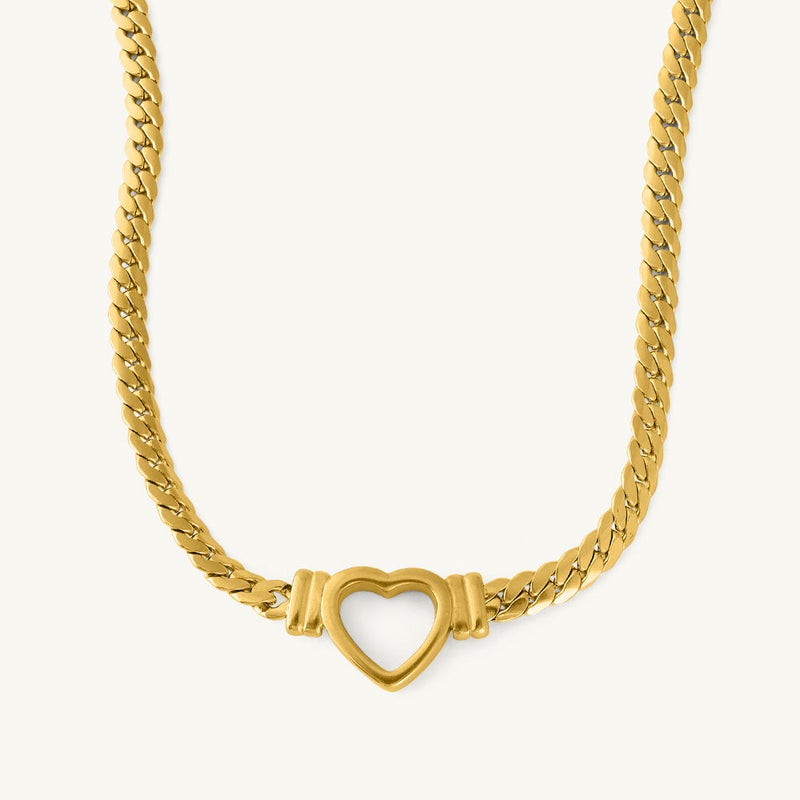 PALMONAS 18k Gold Tone Plated Cuban Chain Hollow Heart Necklace
 for Women - Image 1