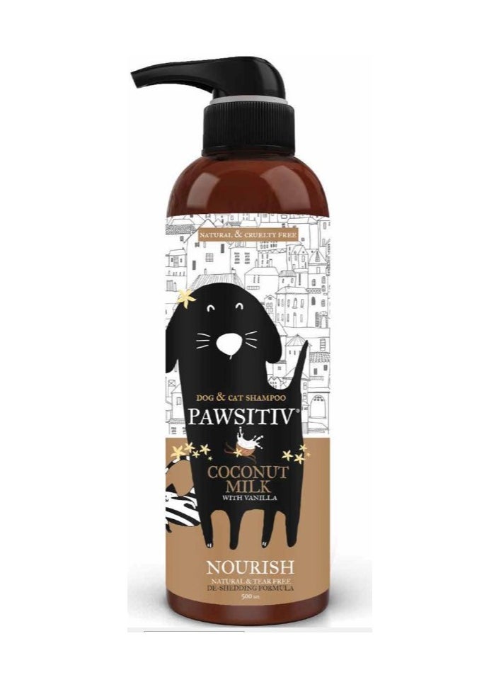 Pawsitiv Pawsitiv Natural and Tearless Coconut Milk with Vanilla DeShedding Pet Shampoo, For Dogs, Cats, Puppies and Kittens, NOURISH, 500ML  - Image 1