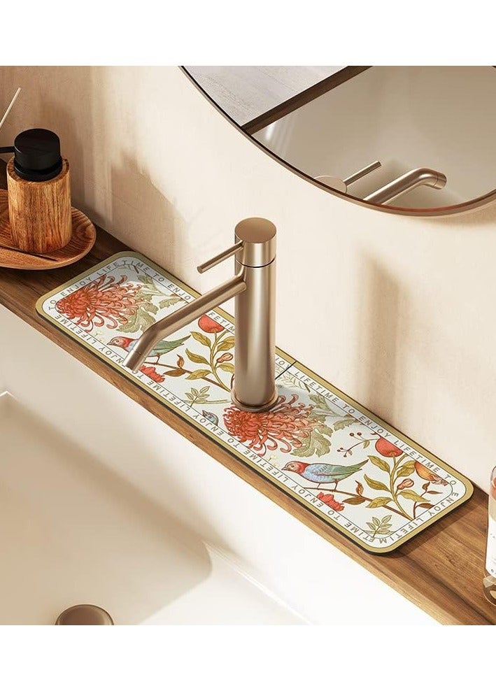 Mmmon 2Pcs Faucet Draining Mat,Self Absorbent Draining Mat For Kitchen Counter,Soft Diatom Mud Non-Slip Drain Pad Quick Dry Mat,Faucet Splash Catcher Countertop Absorbent Sink Protectors(Bird Pattern) - Image 2