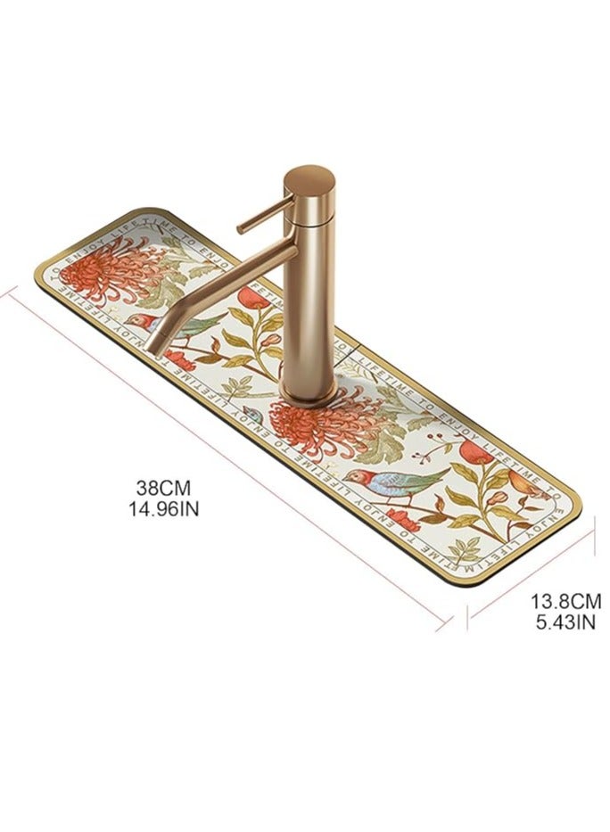Mmmon 2Pcs Faucet Draining Mat,Self Absorbent Draining Mat For Kitchen Counter,Soft Diatom Mud Non-Slip Drain Pad Quick Dry Mat,Faucet Splash Catcher Countertop Absorbent Sink Protectors(Bird Pattern) - Image 3