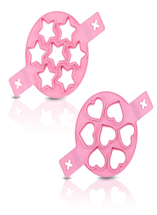 Agatige 2PCS Pancake Maker Mold, 7 Cavity Star/Heart Shape Nonstick Reusable Silicone Egg Mold Ring with Handle Kitchen Cooking Baking Tools for Muffin Fried Egg Burger - Image 1