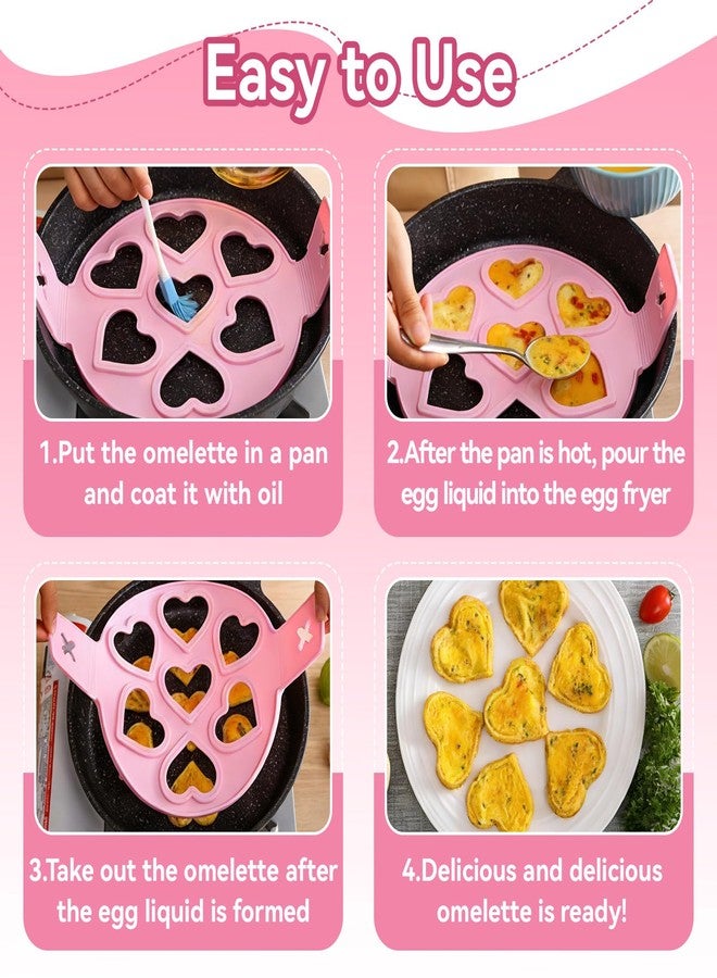 Agatige 2PCS Pancake Maker Mold, 7 Cavity Star/Heart Shape Nonstick Reusable Silicone Egg Mold Ring with Handle Kitchen Cooking Baking Tools for Muffin Fried Egg Burger - Image 3