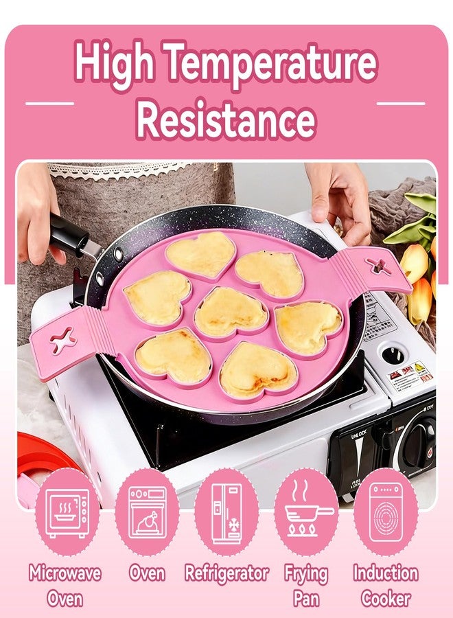 Agatige 2PCS Pancake Maker Mold, 7 Cavity Star/Heart Shape Nonstick Reusable Silicone Egg Mold Ring with Handle Kitchen Cooking Baking Tools for Muffin Fried Egg Burger - Image 4