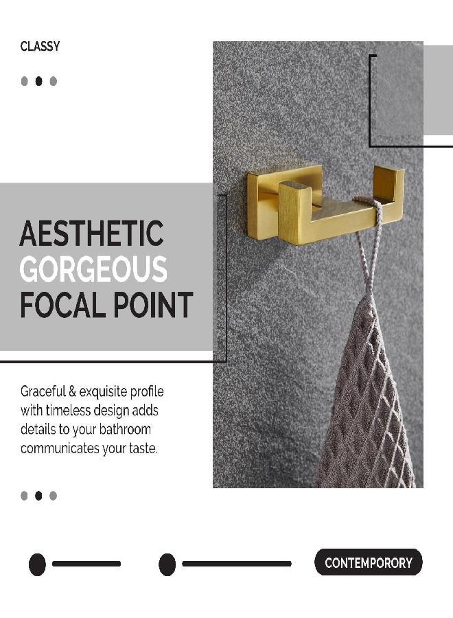Angle Simple Towel Hook for Bathroom, SUS 304 Stainless Steel Hand Towel Holder, Double Robe Coat Hook for Wall, Brassy Gold - Image 2