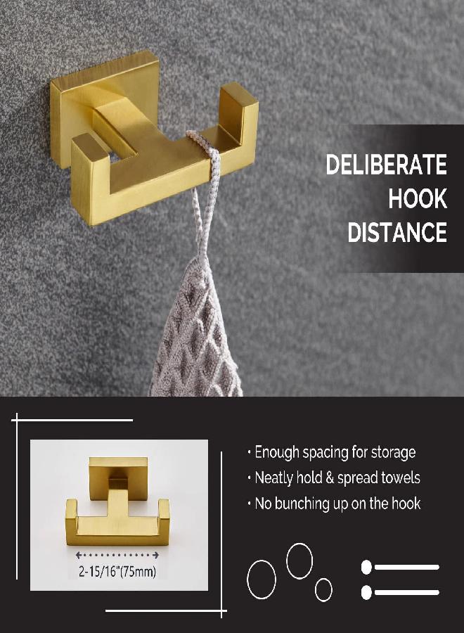 Angle Simple Towel Hook for Bathroom, SUS 304 Stainless Steel Hand Towel Holder, Double Robe Coat Hook for Wall, Brassy Gold - Image 3