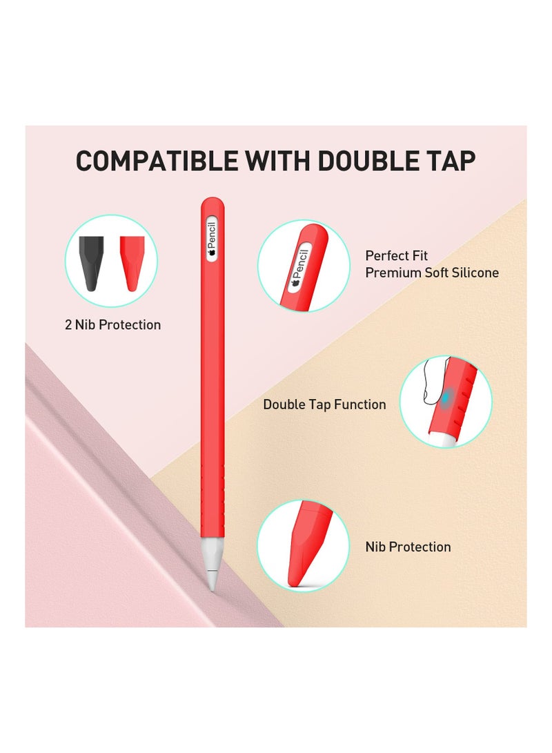 Case for Apple Pencil 2nd Generation, 2 Pack Protective Silicone Cover + 2 Nibs Cover Fit for iPad Pro 11 12.9 Inch, Soft Sleeve Compatible with Magnetic Charging and Double Tap - Image 3
