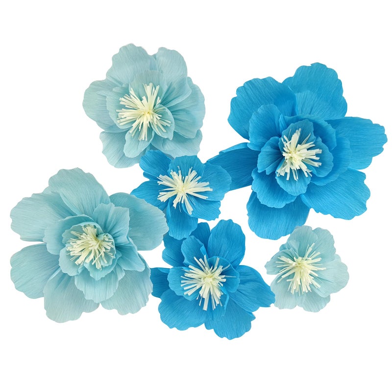 Mybbshower Crepe Paper Flowers for Wall Wedding Flower Birthday Party Floral Backdrop Nursery Room Decoration Blue Party