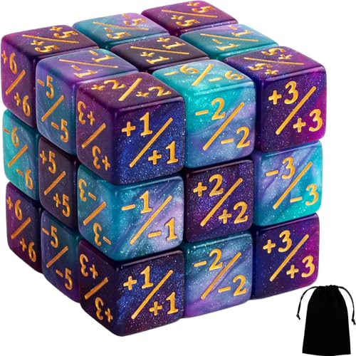LAMJAM 24 Pieces MTG Dice Counters Plus 1 Counter D6 Dice Set Life Tokens for MTG TCG Magic Cards Game Accessories BluePurple - Image 1