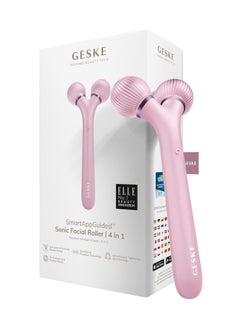 SmartAppGuided Sonic Facial Roller | 4 in 1 | Dermaroller | Device for Face | Dermaroll | Professional Face Roller | Tightens and Defines the Skin on the Face, Pink
