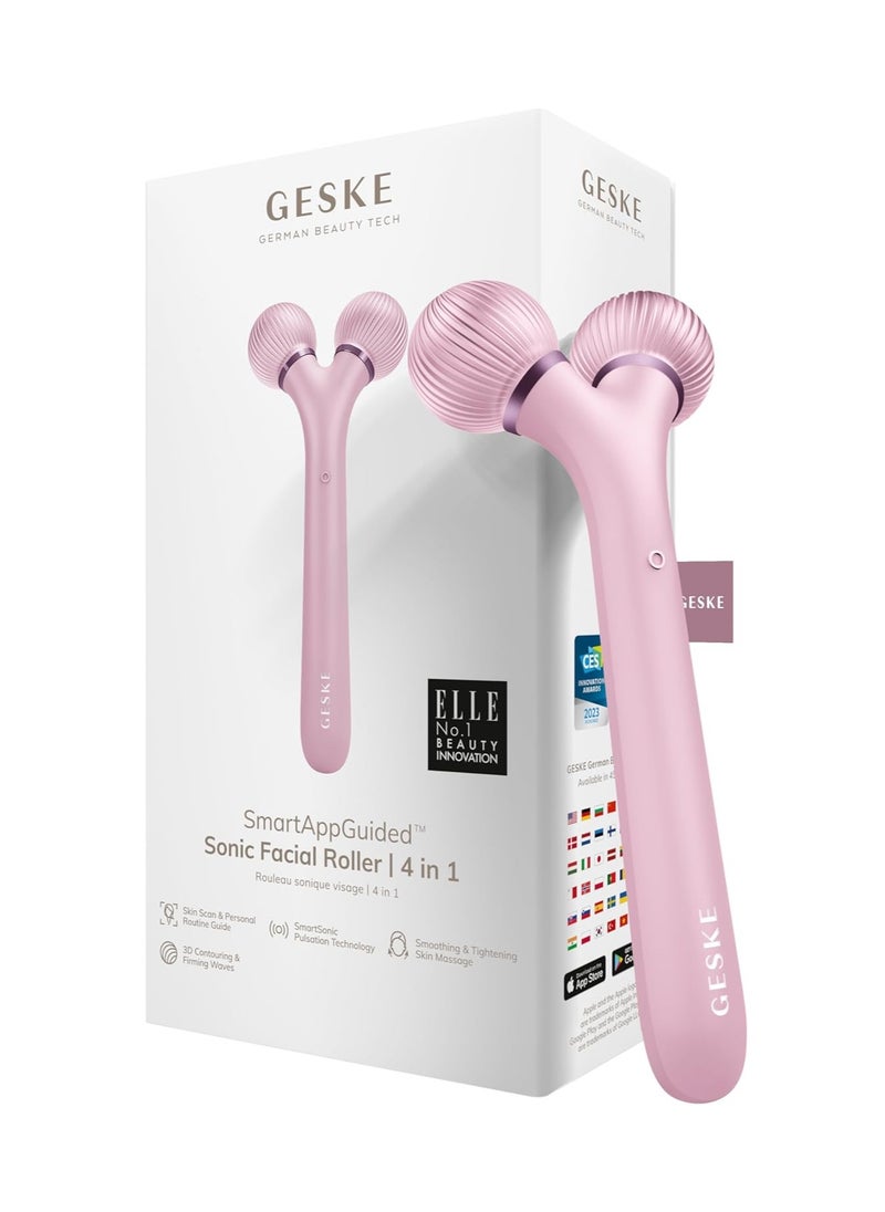 GESKE - SmartAppGuided Sonic Facial Roller | 4 in 1 | Dermaroller | Device for Face | Dermaroll | Professional Face Roller | Tightens and Defines the Skin on the Face, Pink - Image 1