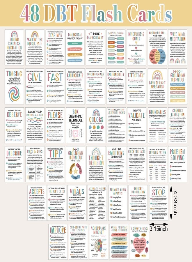 مارسبارك بطاقات مارسبارك التعليمية للعلاج السلوكي الجدلي (٤٨ قطعة) - بطاقات مهارات التأقلم للعلاج السلوكي الجدلي، ومهارات التأقلم مع القلق، والتشوهات المعرفية، وتأكيدات العلاج السلوكي الجدلي، وحلقات أوراق استشارات الصحة العقلية - Image 2