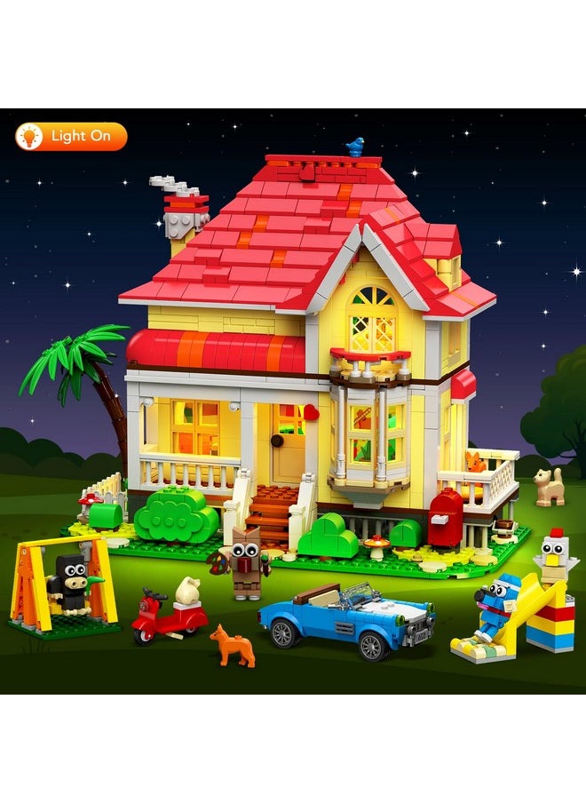 Hogokids HOGOKIDS Girls House Building Set with LED Light - 1212 PCS Friends Fairy-Tale Villa Block Toy with Car, Slide, Swing & 4 Cute Animals Building Kit | Birthday Gift for Kids Girls Boys Age 6-12+  - Image 4