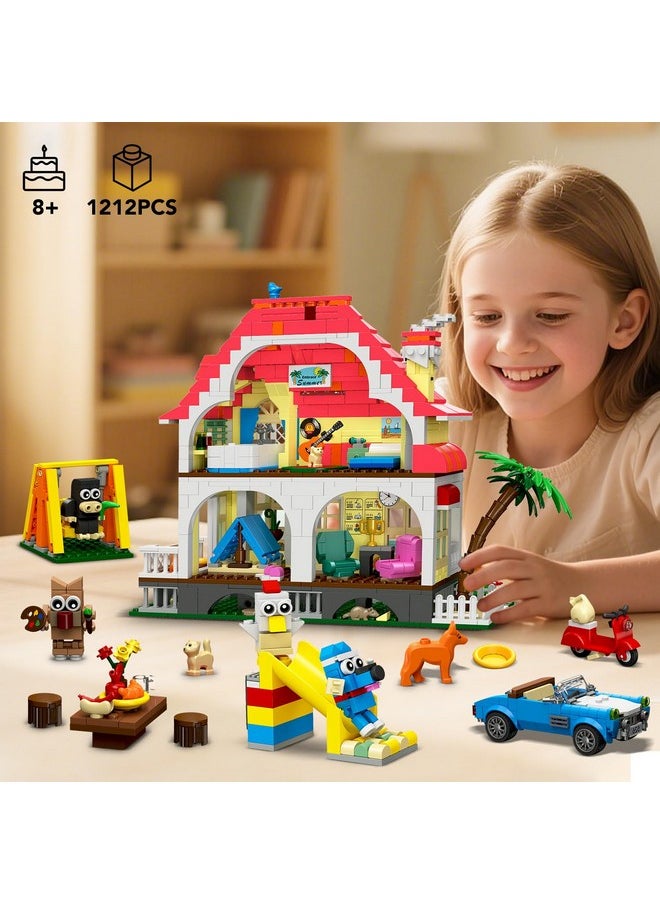 Hogokids HOGOKIDS Girls House Building Set with LED Light - 1212 PCS Friends Fairy-Tale Villa Block Toy with Car, Slide, Swing & 4 Cute Animals Building Kit | Birthday Gift for Kids Girls Boys Age 6-12+  - Image 3