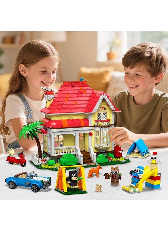 Hogokids HOGOKIDS Girls House Building Set with LED Light - 1212 PCS Friends Fairy-Tale Villa Block Toy with Car, Slide, Swing & 4 Cute Animals Building Kit | Birthday Gift for Kids Girls Boys Age 6-12+  - Image 2
