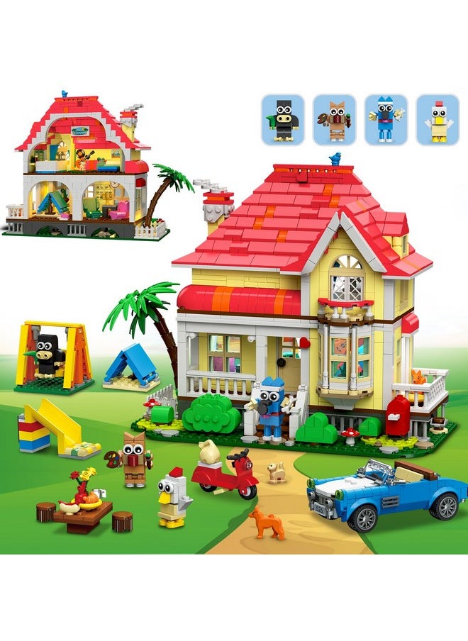 Hogokids HOGOKIDS Girls House Building Set with LED Light - 1212 PCS Friends Fairy-Tale Villa Block Toy with Car, Slide, Swing & 4 Cute Animals Building Kit | Birthday Gift for Kids Girls Boys Age 6-12+  - Image 1