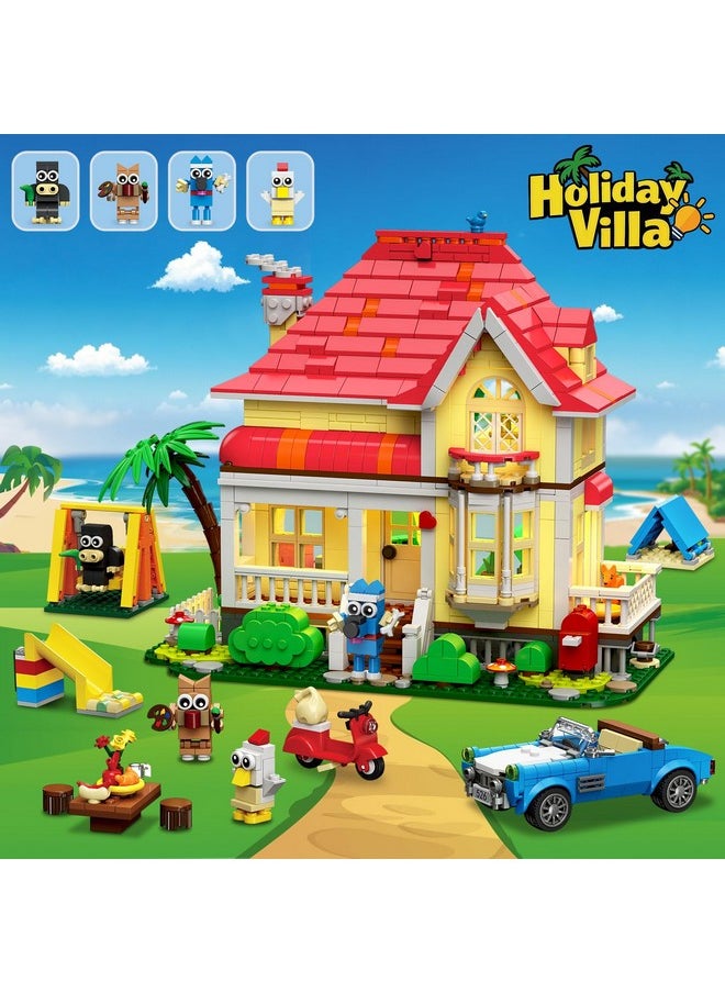 Hogokids HOGOKIDS Girls House Building Set with LED Light - 1212 PCS Friends Fairy-Tale Villa Block Toy with Car, Slide, Swing & 4 Cute Animals Building Kit | Birthday Gift for Kids Girls Boys Age 6-12+  - Image 5