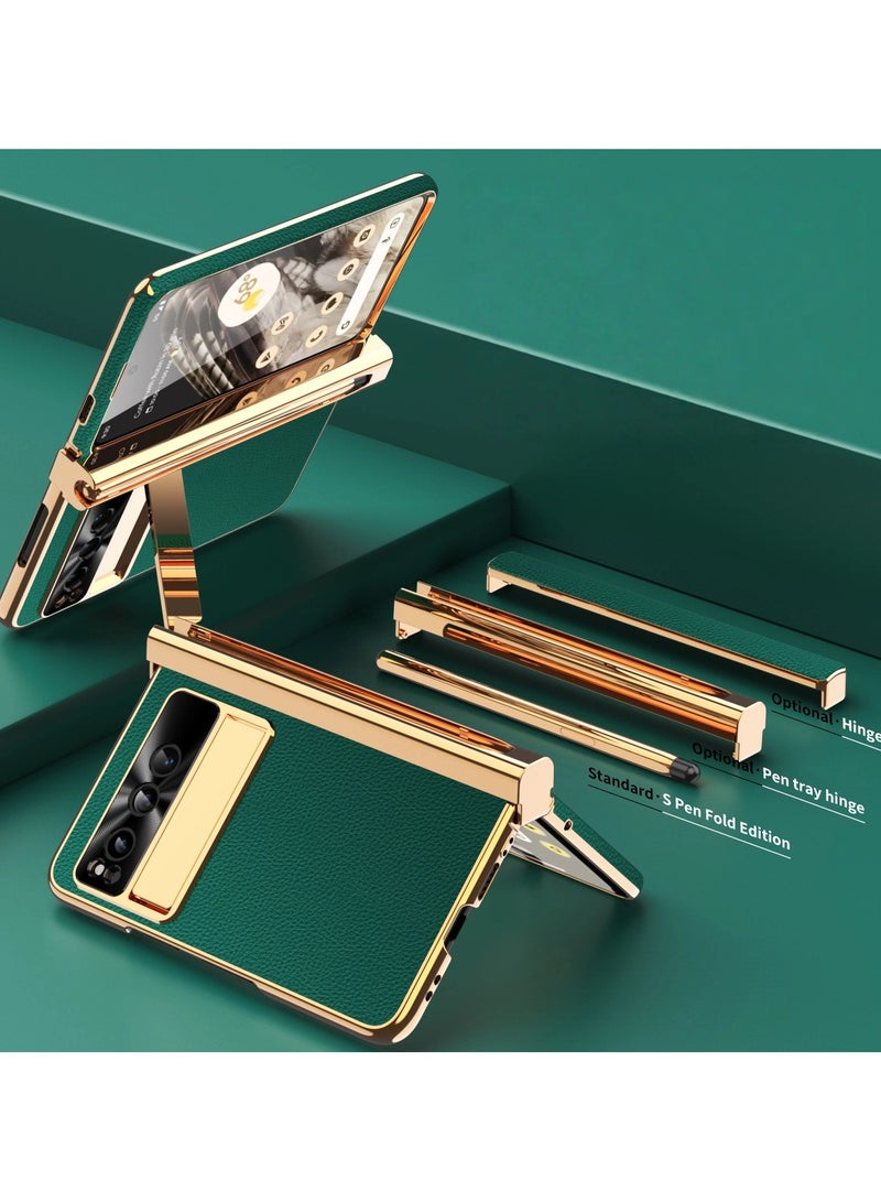 غطاء متوافق مع Google Pixel Fold - حامل من جلد الغزال المطلي كهربائياً بمفصلين - مع حافظة قلم وطبقة حماية - غطاء واقٍ بكامل التغطية - مصمم بدقة لحماية شاملة