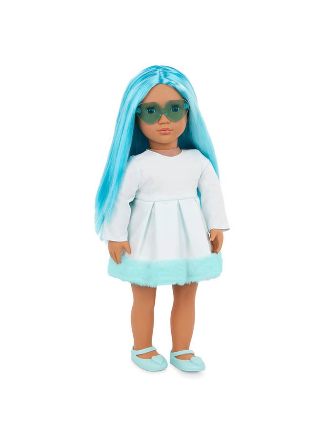 Our Generation 18-inch Fashion Doll – Lifelike Brown Eyes & Bubblegum Blue Hair – Dress Outfit With Faux-Fur Trim 

 – Pretend Play – Toys For Kids Ages 3 & Up – Capri - Image 2
