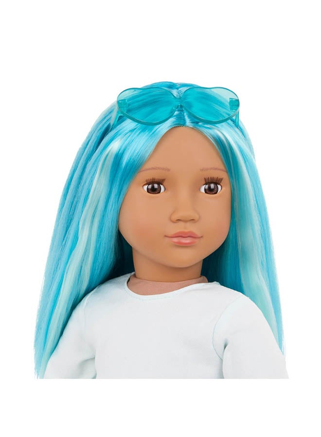 Our Generation 18-inch Fashion Doll – Lifelike Brown Eyes & Bubblegum Blue Hair – Dress Outfit With Faux-Fur Trim 

 – Pretend Play – Toys For Kids Ages 3 & Up – Capri - Image 5